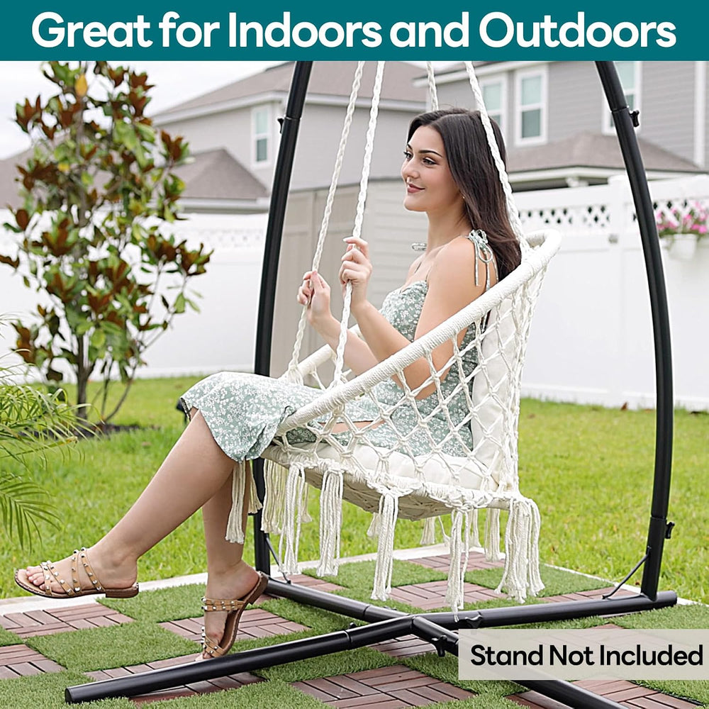 JoyView Macrame Hammock Chair, Hanging Chair with 2 Cushions, Hardware Kit
