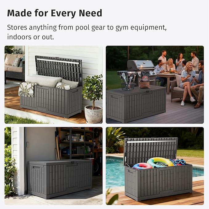 EAST OAK 120 Gallon Outdoor Storage Box | Large Resin Deck Box with Reinforce...