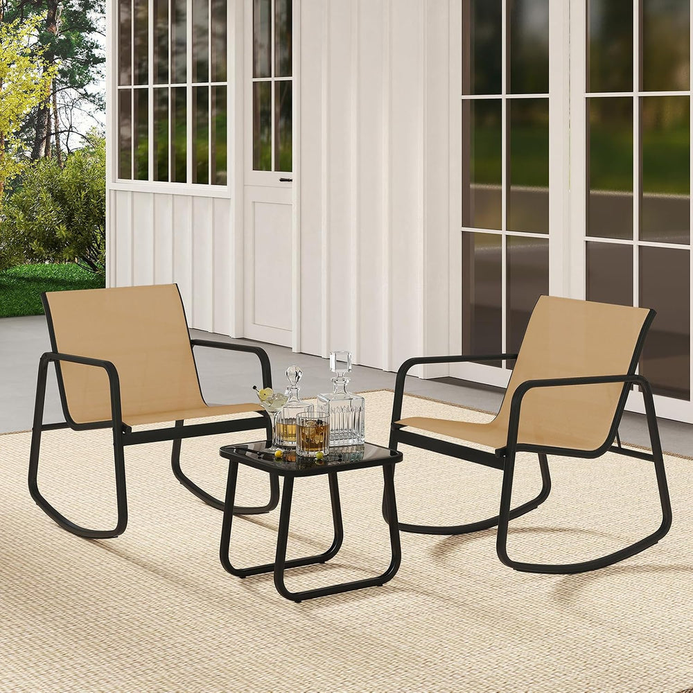 Tangkula 3 Piece Rocking Bistro Set, Patio Furniture Set with 2 Rocking Chair...