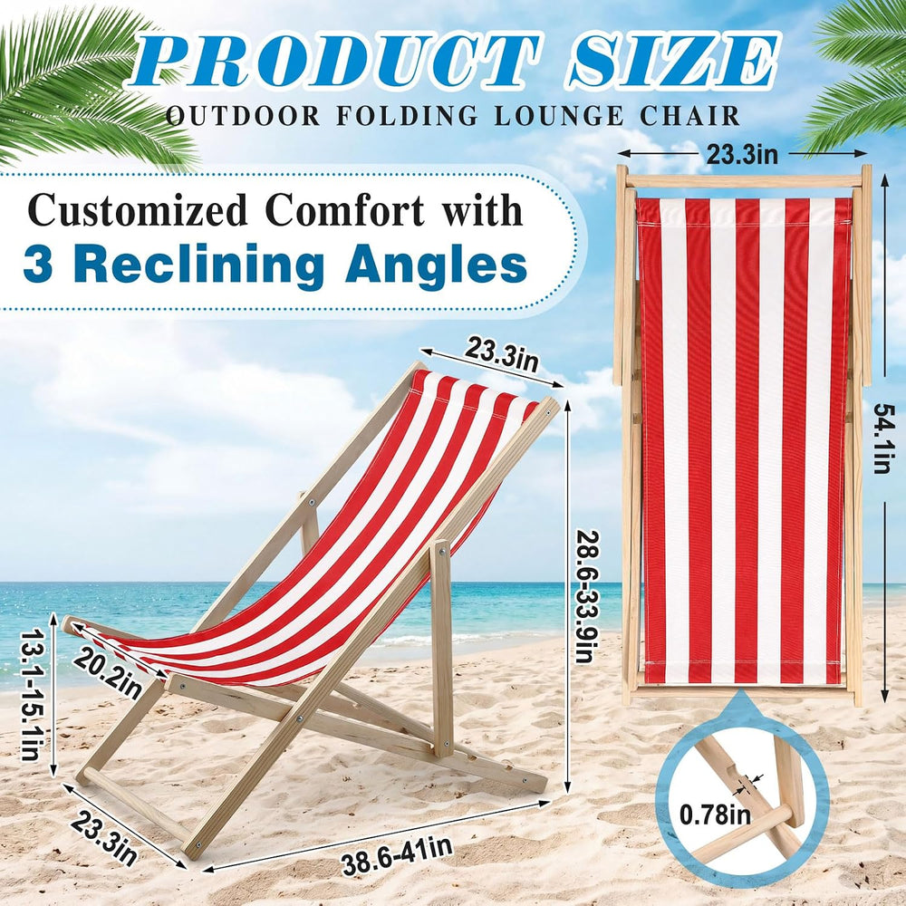AceOrbit 1 Pcs Folding Sling Beach Chair, Adjustable,Red Stripes