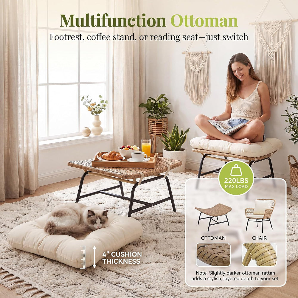 RADIATA 7 Pcs Boho Outdoor Furniture, L Shaped Sectional and 2 Ottomans