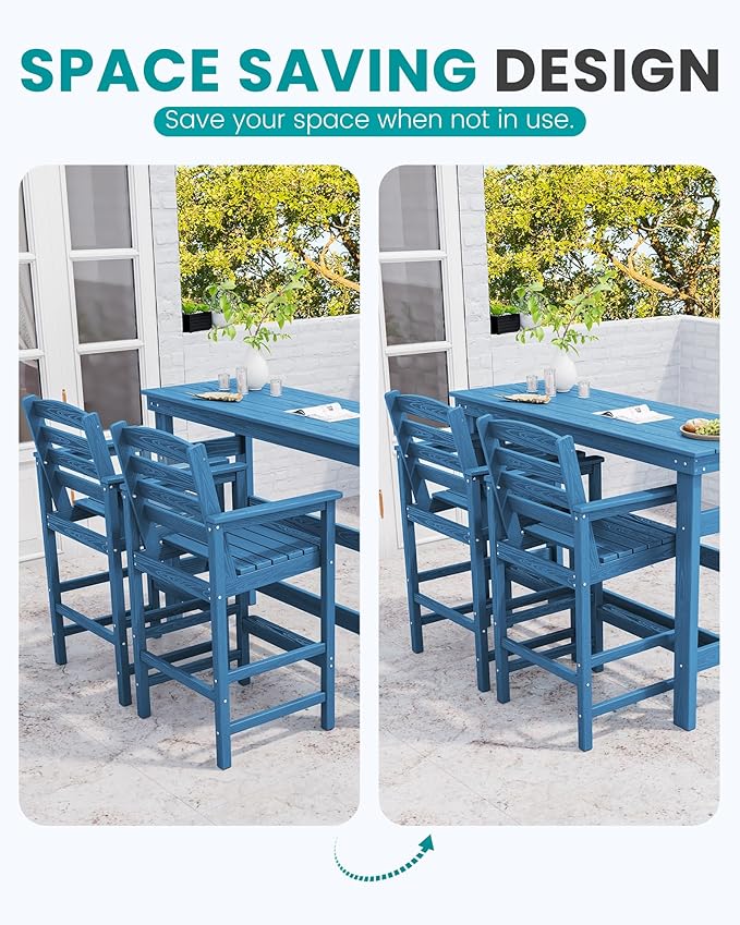 SERWALL Outdoor Bar Table and Chairs Set, Adirondack Bar Chairs Set of 2 and ...