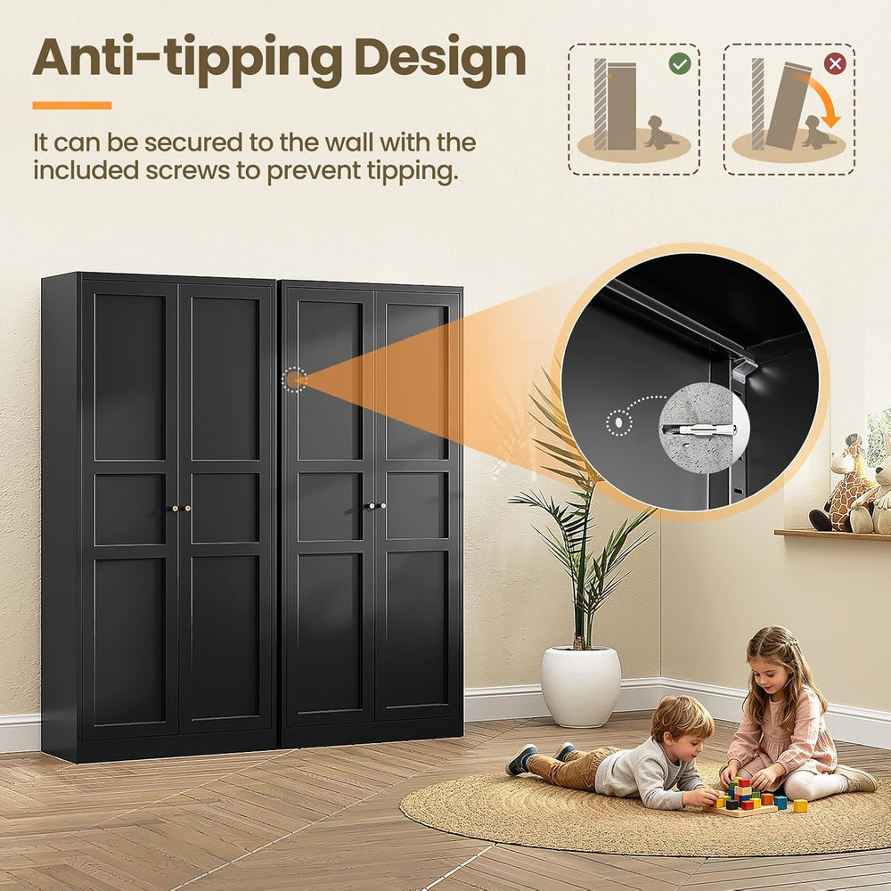 Metal Pantry Storage Cabinets with Doors and Shelves,71" Tall Black
