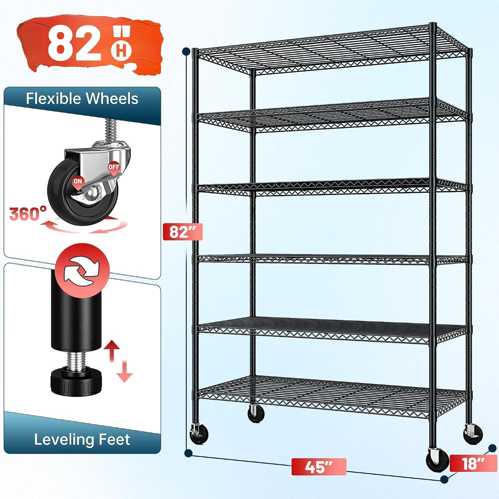 Romorgniz Heavy Duty 6-Tier Rolling Storage Shelves with Wheels, Garage,2PC