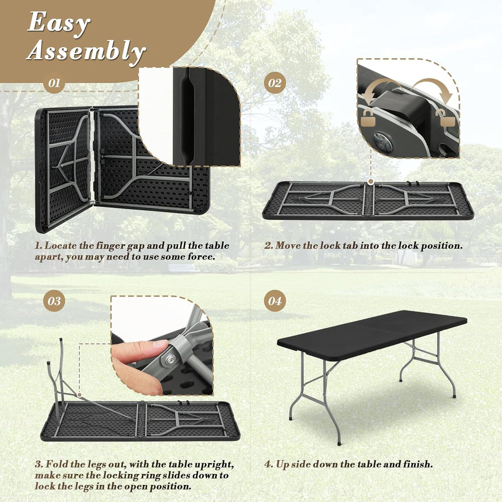 Athena Collection 8ft Folding Table Plastic Fold-in-Half Table, Black