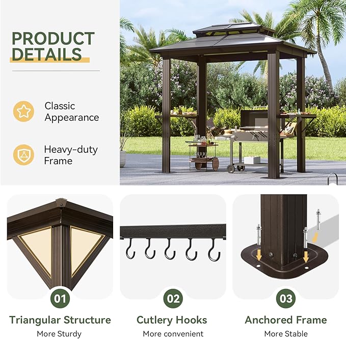 Aoxun Grill Gazebo 8 x 5FT, Outdoor Barbecue Gazebo with Double Polycarbonate...