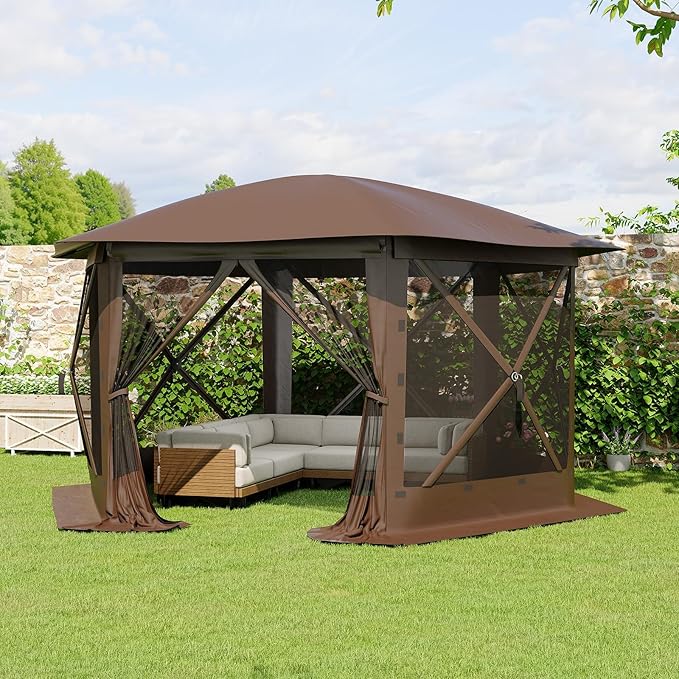 13x13FT 6-Sided Pop Up Gazebo Tent,One-Push Setup Canopy Tent with Removable ...