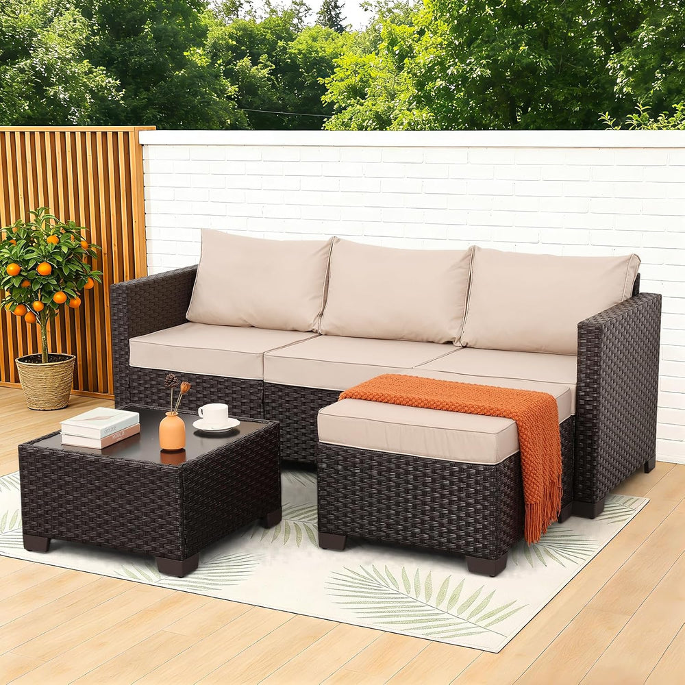 Rattan Star Patio Furniture Set 3 Piece Outdoor Sectional Sofa Set with Wicke...