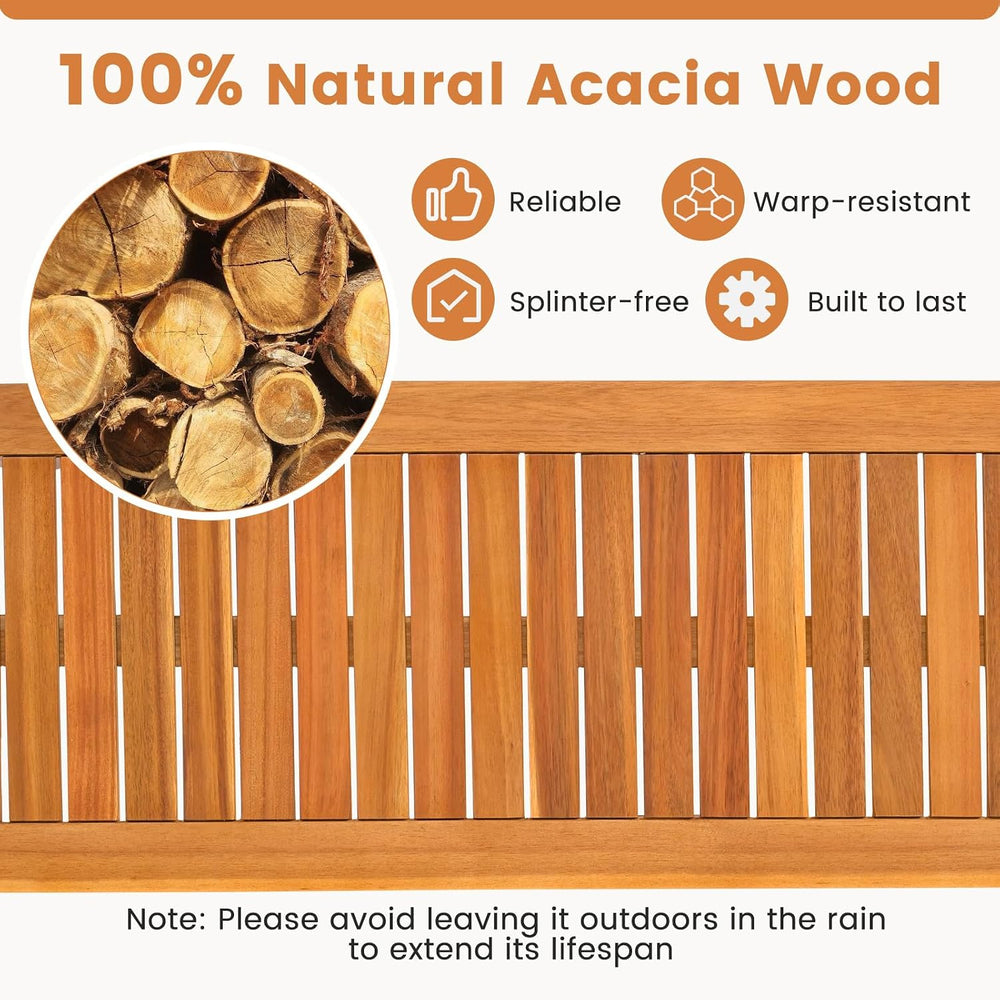 Tangkula 3 Piece Acacia Wood Patio Dining Table Set, 63" Large Patio Tab...