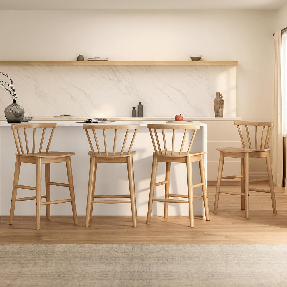 EYYTHUNG Wood Bar Stools Set of 3, Natural Oak