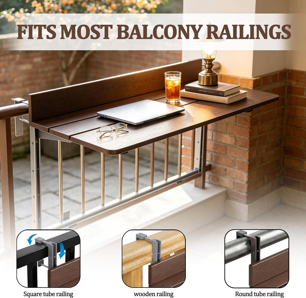 Foldable Balcony Bar Table for Railings, Folding Hanging Deck Rail Table for ...