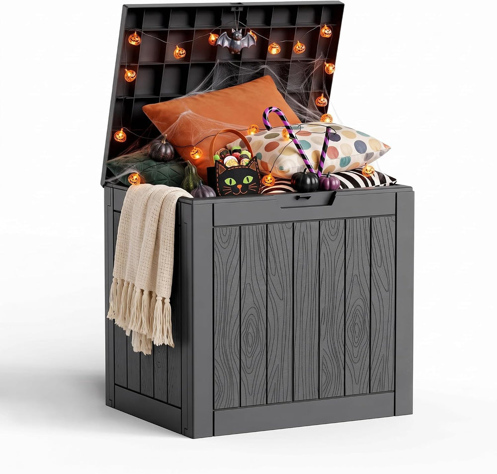 35 Gallon Outdoor Deck Box Lockable Waterproof Storage Black