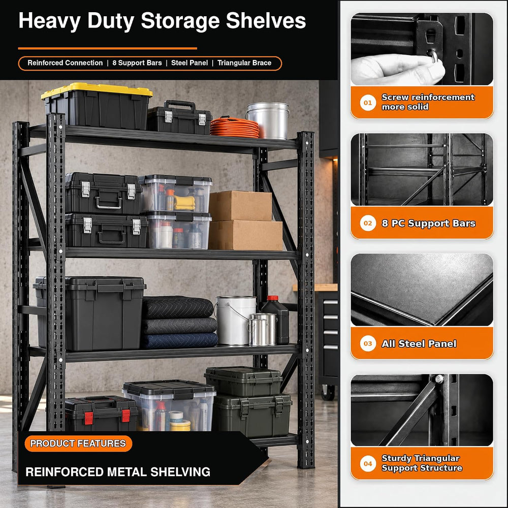 Heavy Duty Garage Shelving, 4-Tier Metal Shelving Unit, 4500 lb