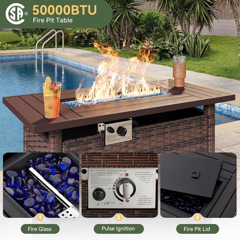 Aoxun 10-Piece Wicker Rattan Patio Furniture Set with 44" Fire Pit Table
