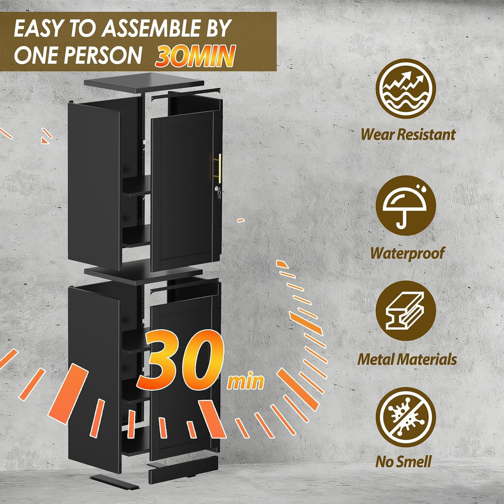 67" Black Lockable Tall Narrow Metal Storage Cabinet