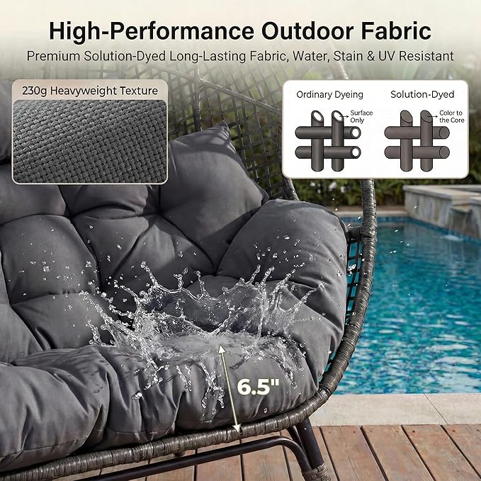 NICESOUL Luxury Double Egg Chair with Footrest & Cushions, Two Person Wic...
