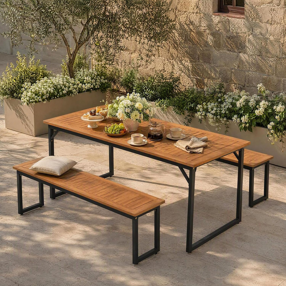 Tangkula 2-Seater Outdoor Dining Bench, 800 LBS Max Load (2 Pack,Natural)