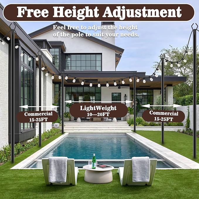 10Ft String Light Poles 4 Pack,Light Poles for Outside Lights,Outdoor with Fe...