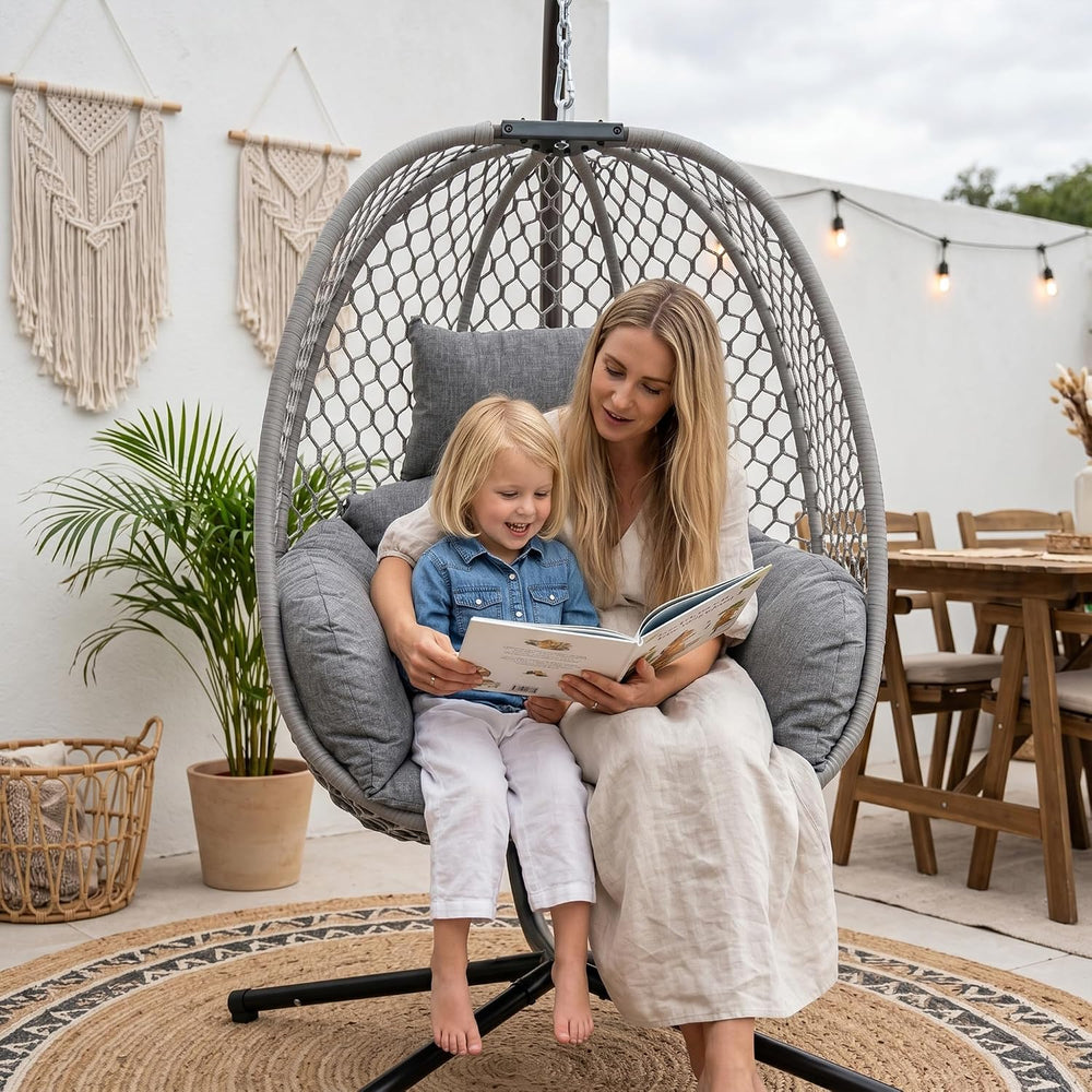 Egg Chair Outdoor with Stand, Patio Hanging Egg Swing Chair for Backyard Balc...