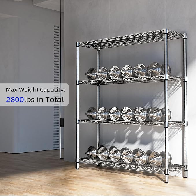 2800 LBS 59" W 4 Tier Storage Shelves Rack Metal Wire Shelving Unit, Sto...