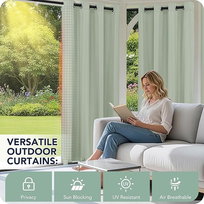 Outdoor Curtains for Patio Waterproof 6 Panels - Windproof, Privacy, Weatherp...