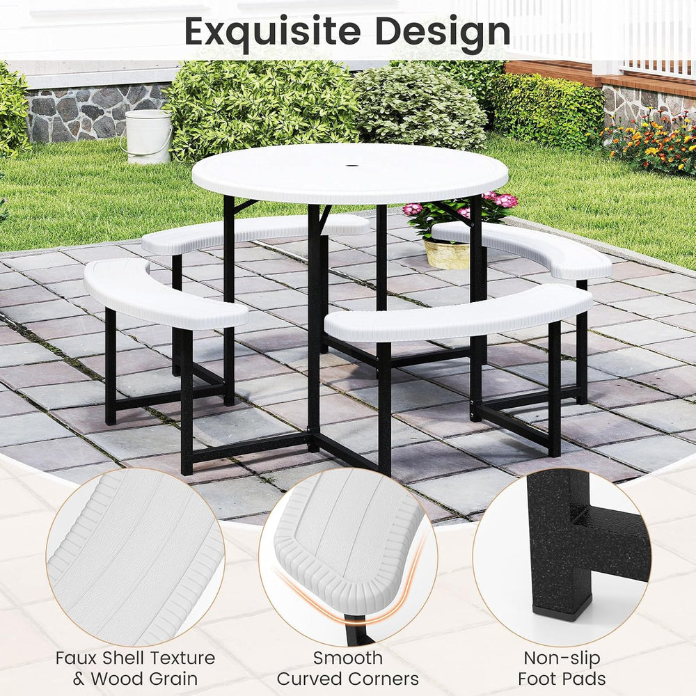 Tangkula 8 Person Round Picnic Table with 4 Benches