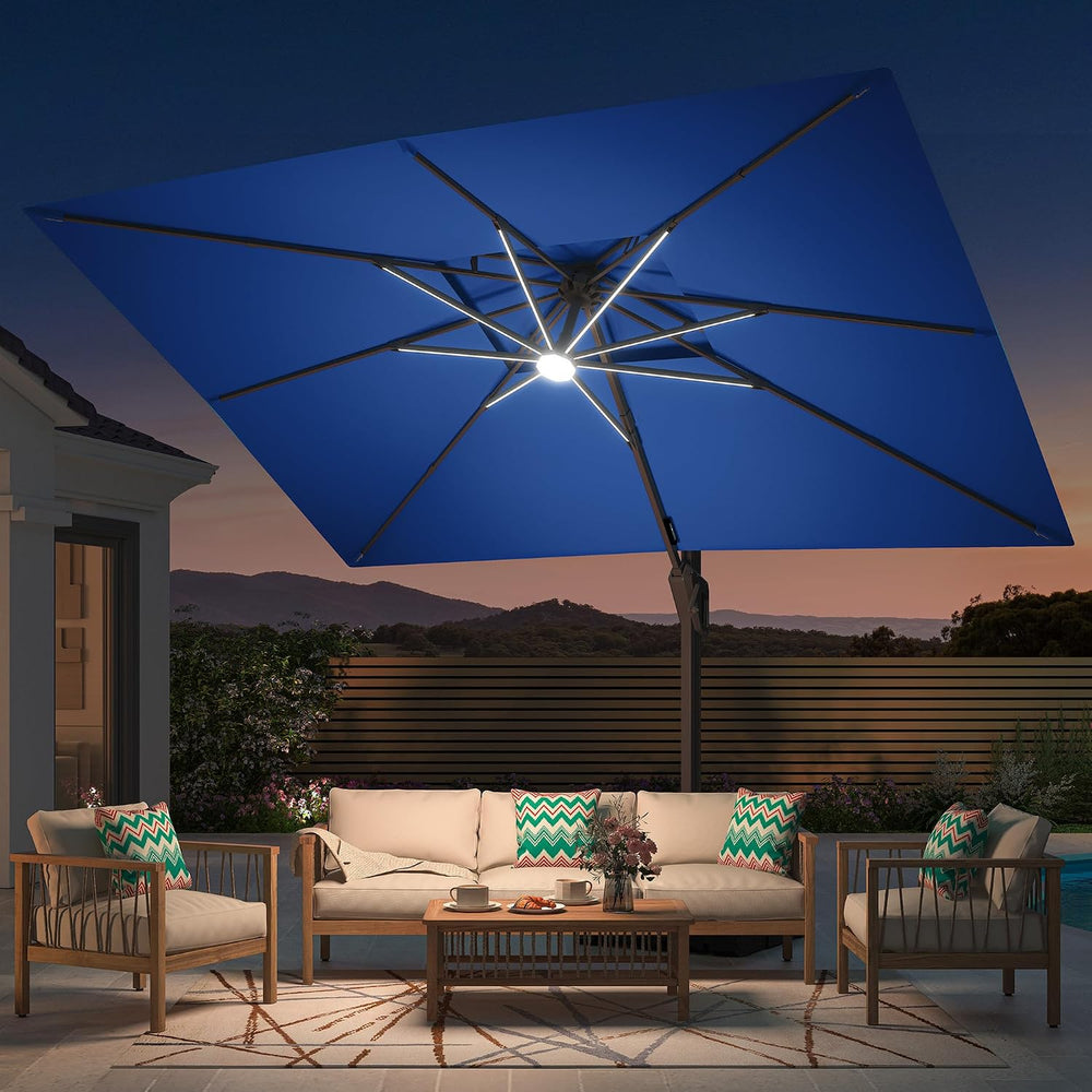 Deconk 10' X 13' Patio Cantilever Outdoor Umbrella with Base and LED ...