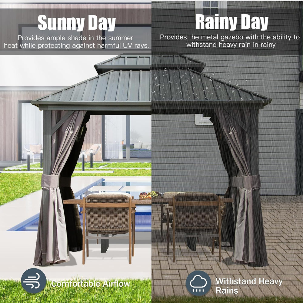 Domi 8x10 Outdoor Hardtop Gazebo, Metal Gazebo for Patios, Grey
