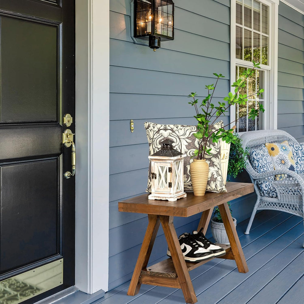 Wnutrees 30" Farmhouse Solid Wood Bench, Rustic Indoor Storage Bench
