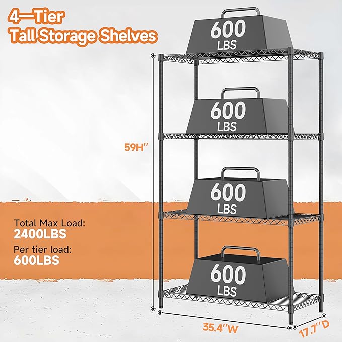 2400LBS 35.5" W Standing Shelf Units Wire Rust-Proof Outdoor Storage She...
