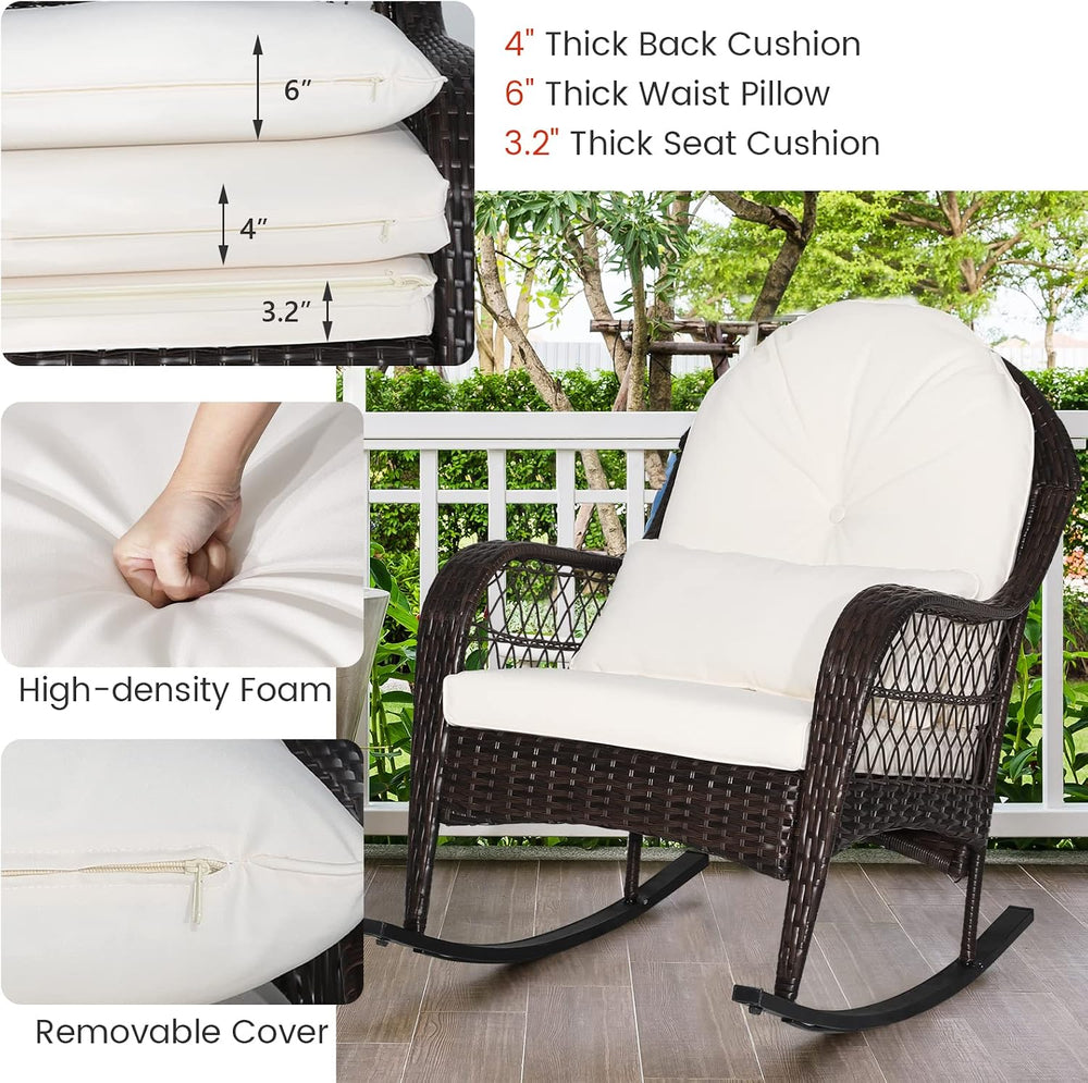MEDIMALL Outdoor Wicker Rocking Chair, Patio Rattan Rocker w/Lumbar Pillow, P...