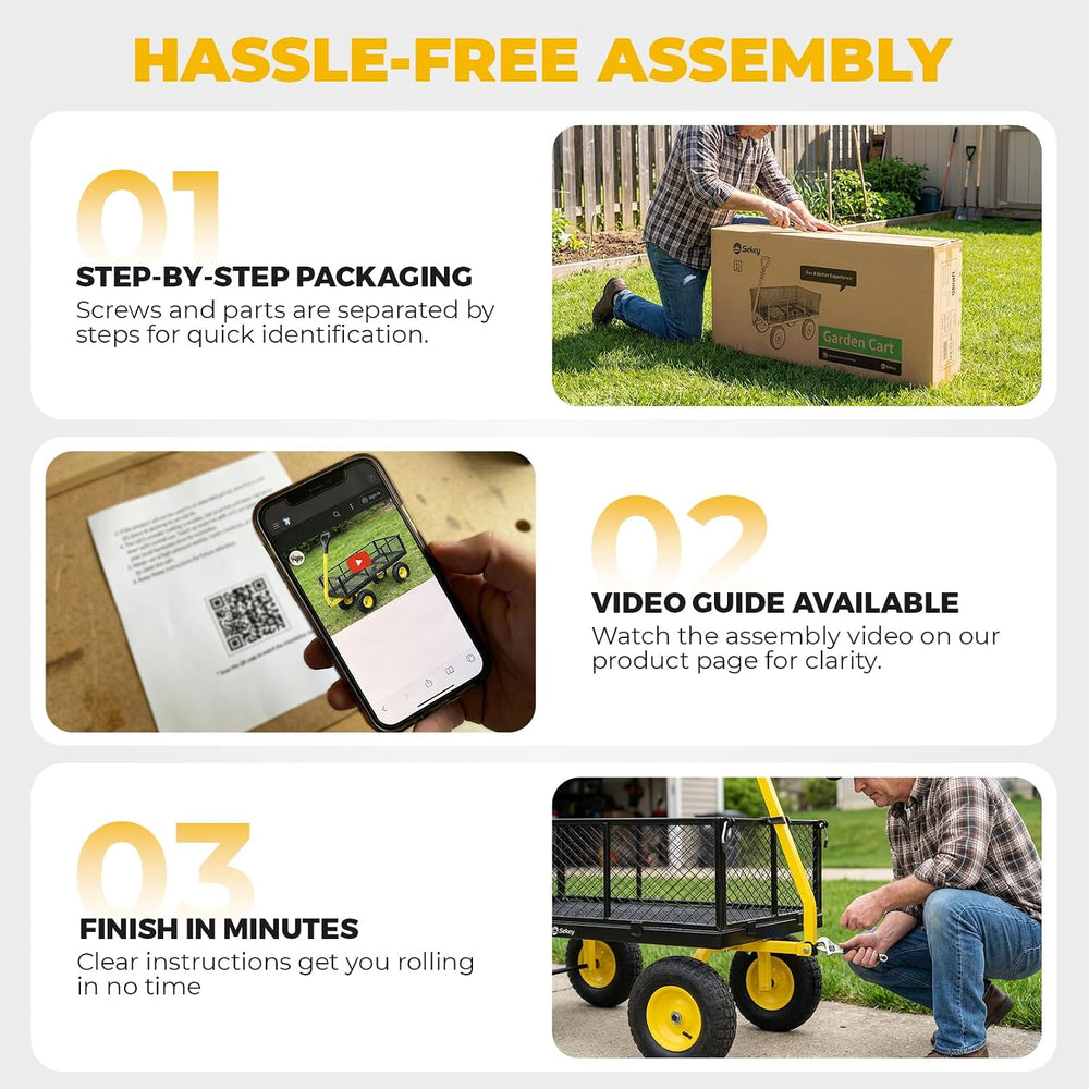 Sekey 7.7 Cu Ft Steel Garden Cart, 1400 lb Capacity, Towable Handle