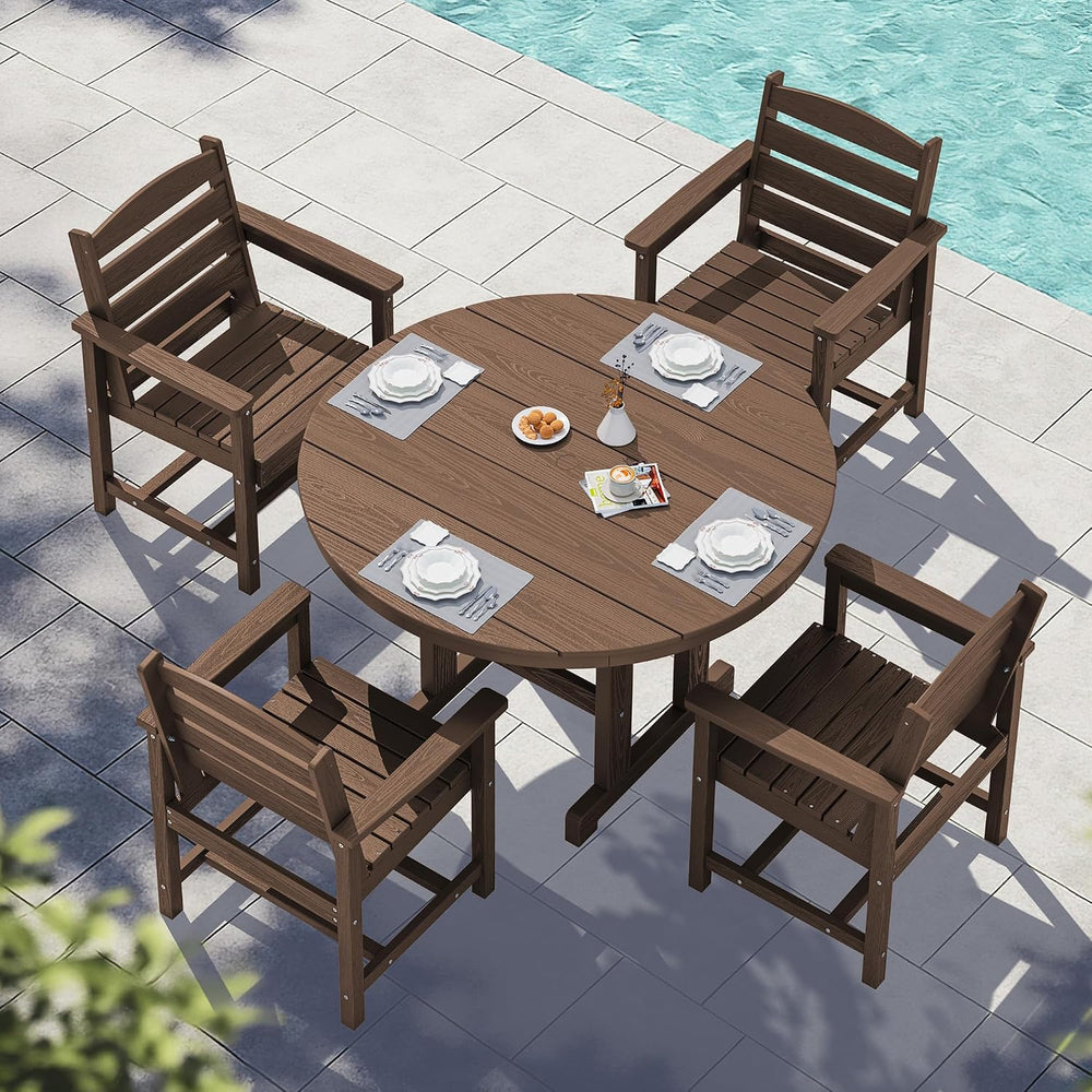 SERWALL 6-Pc Dining Set, 45" Table, 4 Chairs&9FT Umbrella, Brown (No...