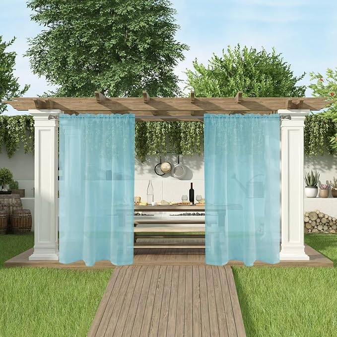 SpaceDresser Waterproof Outdoor Sheer Curtains for Patio - 2 Panels Rod Pocke...