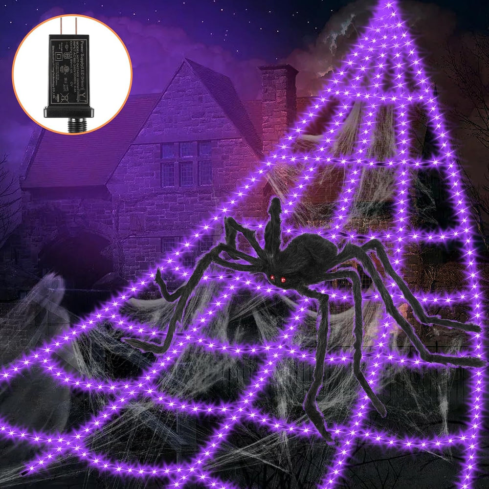 Halloween Decorations Outdoor Spider Web Lights - 16.4Ft Light Up Spider Web ...