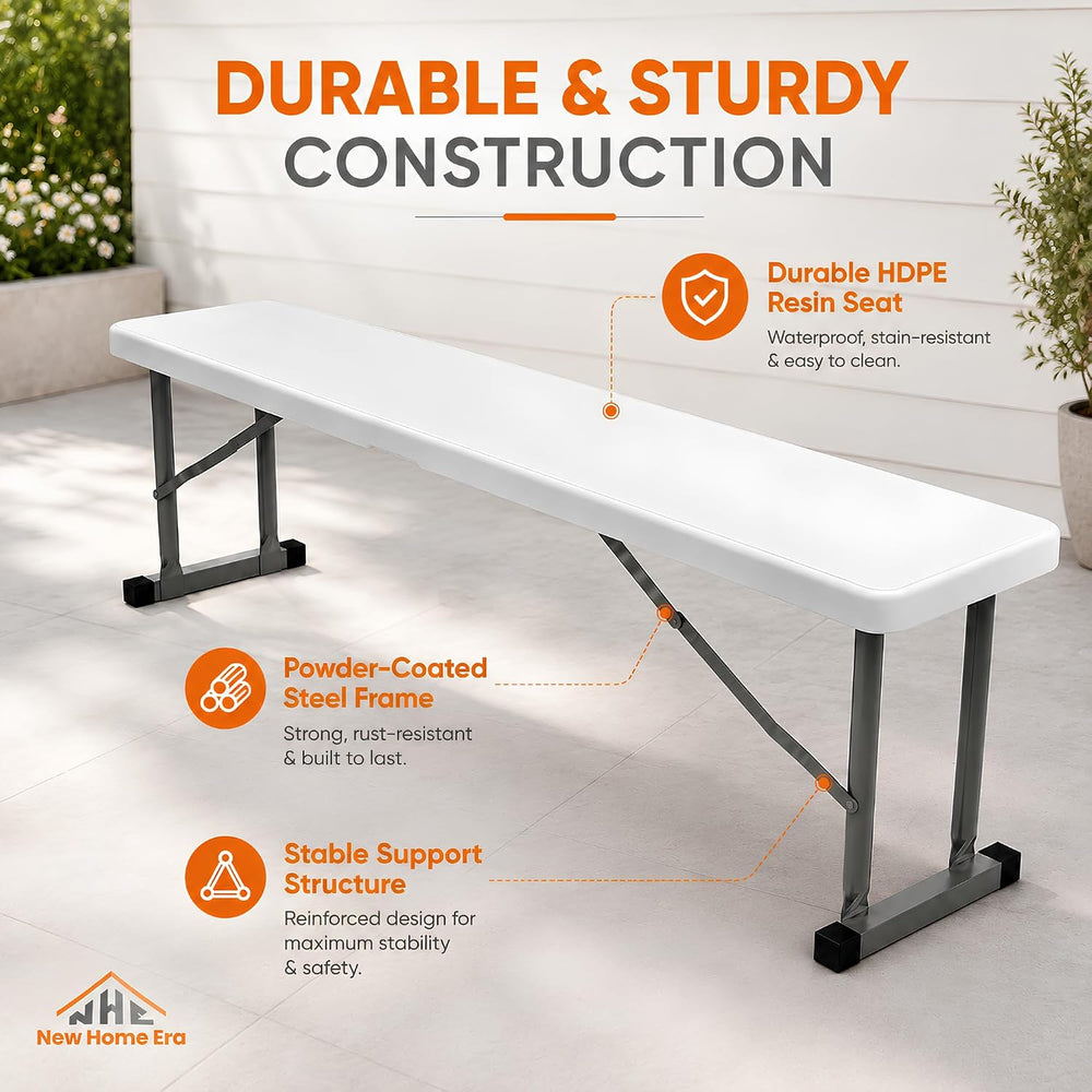 2.75ft Plastic Folding Bench – Lightweight and Portable White Resin with Dura...
