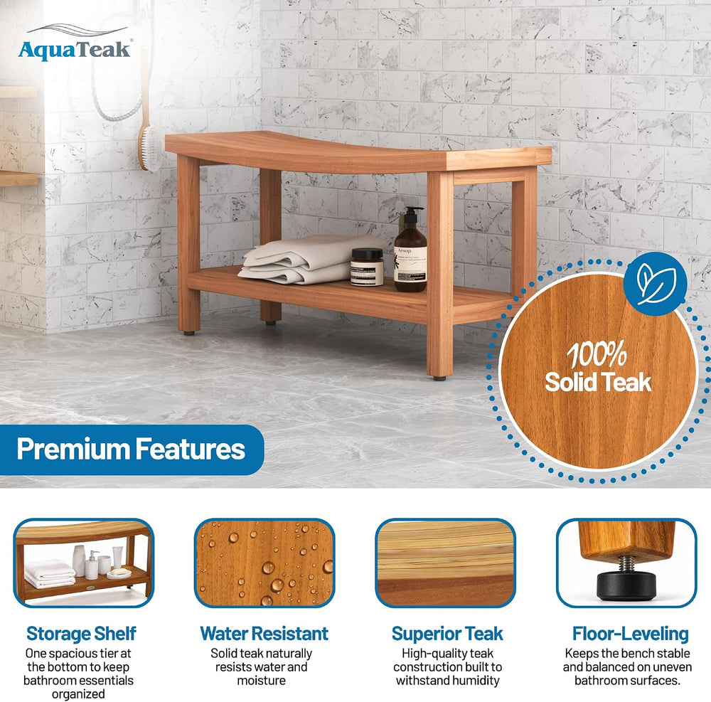 Patented 36" Sumba Teak Shower Bench with Shelf