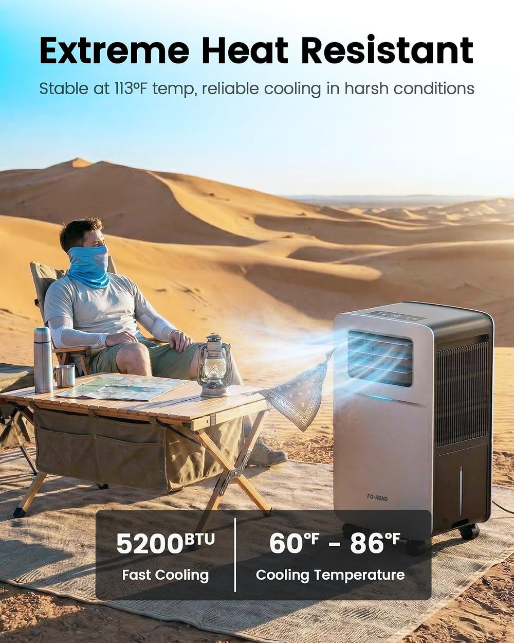 5200 BTU Portable Camping Air Conditioner, 4-in-1 Quiet Small AC Unit with 40...