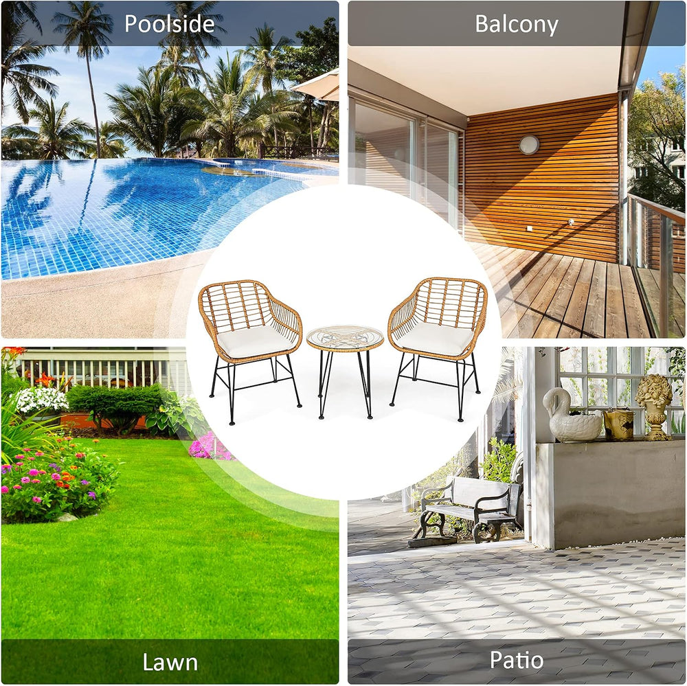 KOTEK 3 Pieces Patio Bistro Set with Seat Cushions, White