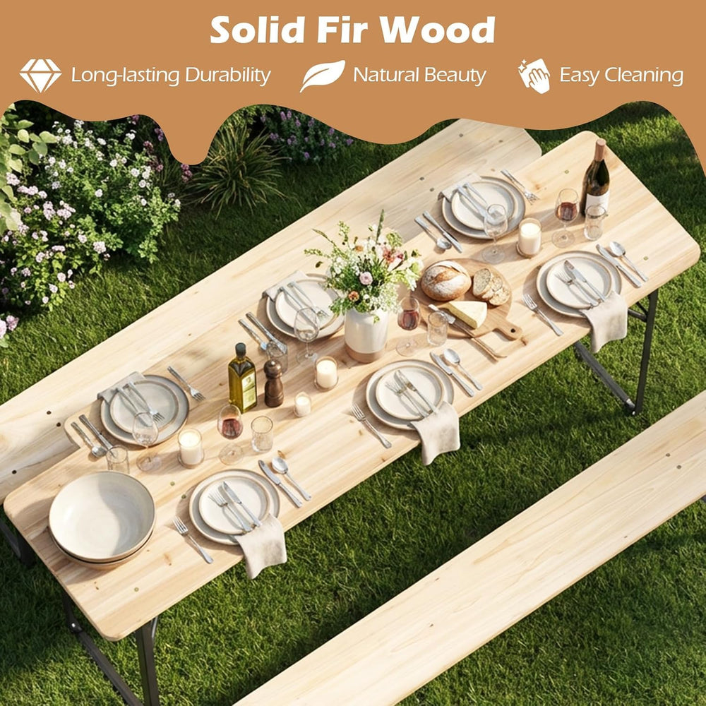 COSTWAY Folding Wood Picnic Table with Benches Set for 4-6 People