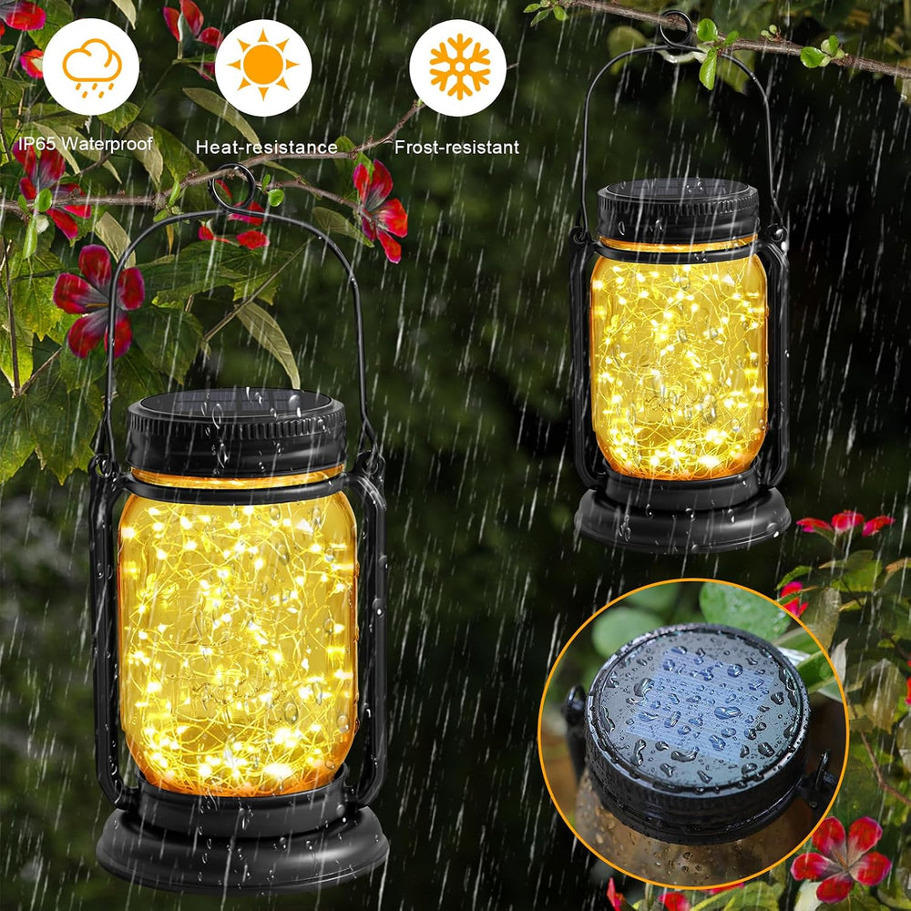 4Pack Hanging Solar Lantern,Vintage Glass Mason Jar Solar Fairy Lights