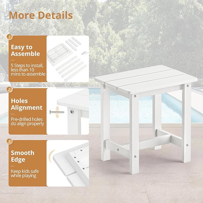 LUE BONA Outdoor Side Table Set of 2, HDPS Small Outdoor Table, Adirondack Si...