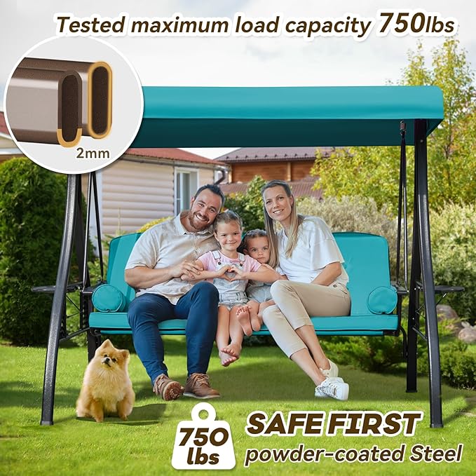 3 in 1 Outdoor Porch Swing with Adjustable Canopy, 3 Seat Outdoor Swing for A...