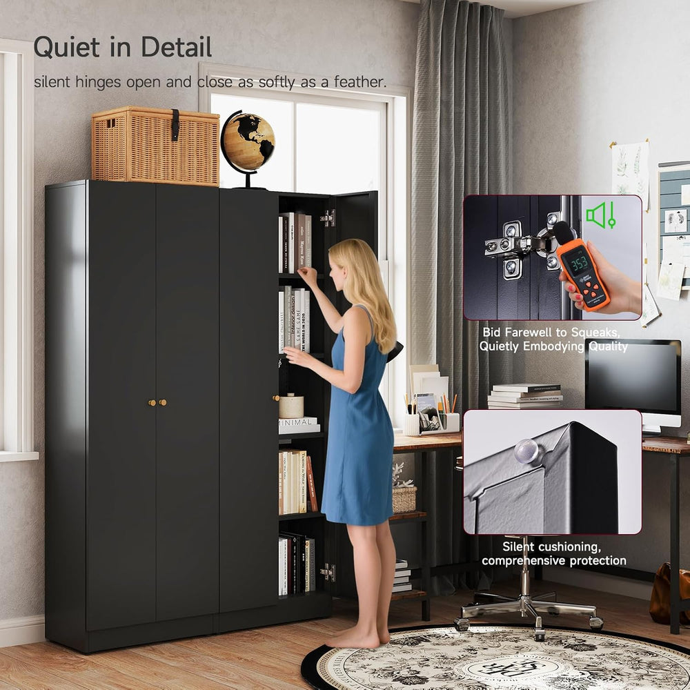 Metal Storage Cabinet with Doors, Black Bookshelf with Adjustable Shelves