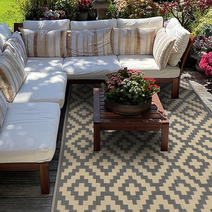 SAND MINE 6 x 9 Ft Reversible Mats, Plastic Straw Rug, Modern Area Rug, Large...