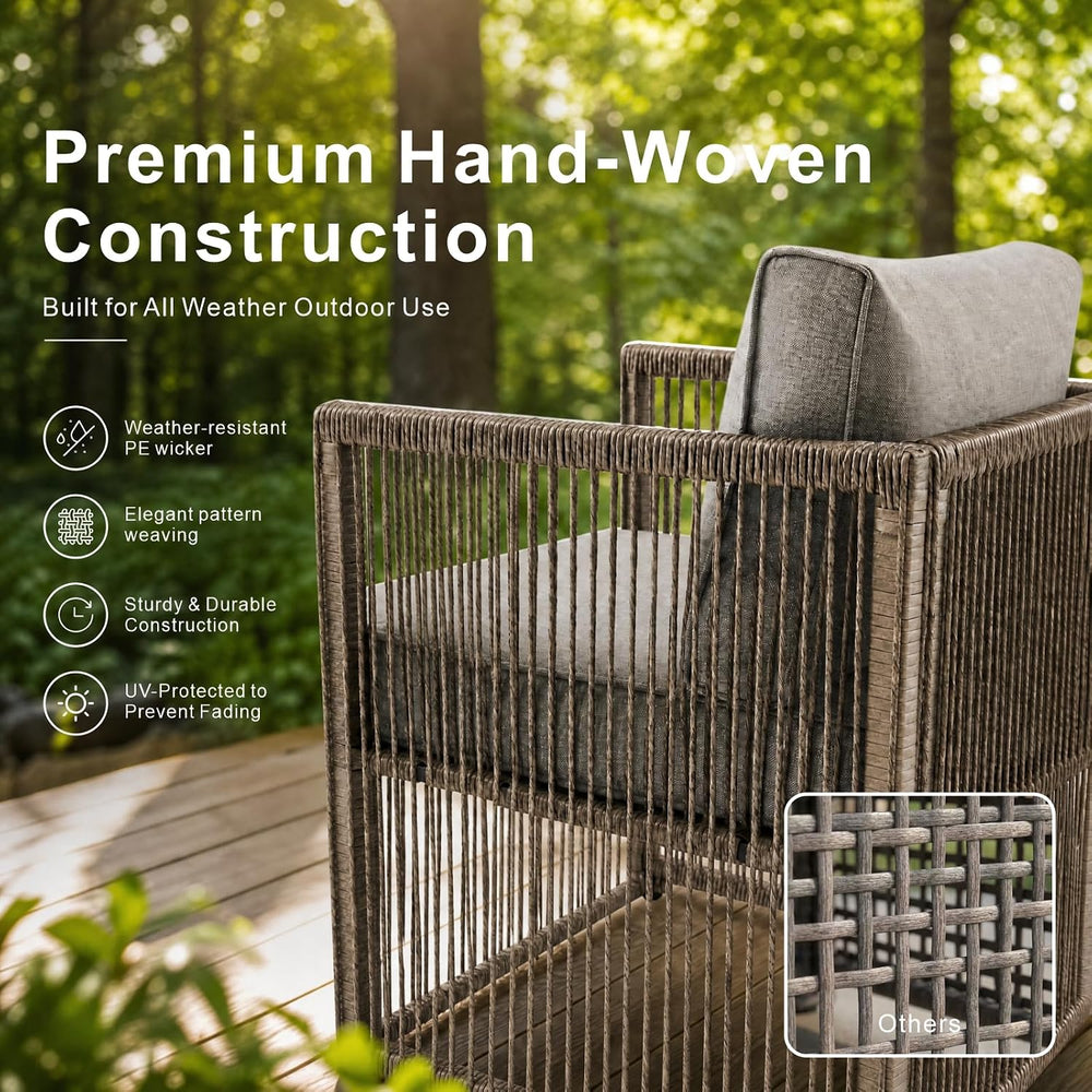 5-Piece Patio Furniture Set, All-Weather PE Rattan Wicker Arm Chairs with Ott...