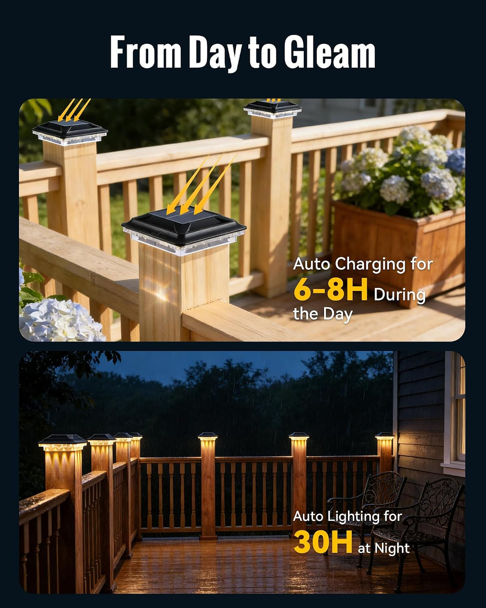 Solar Post Cap Lights for 4x4 Vinyl/ 3.5x3.5 Wood Posts, 12 Pack