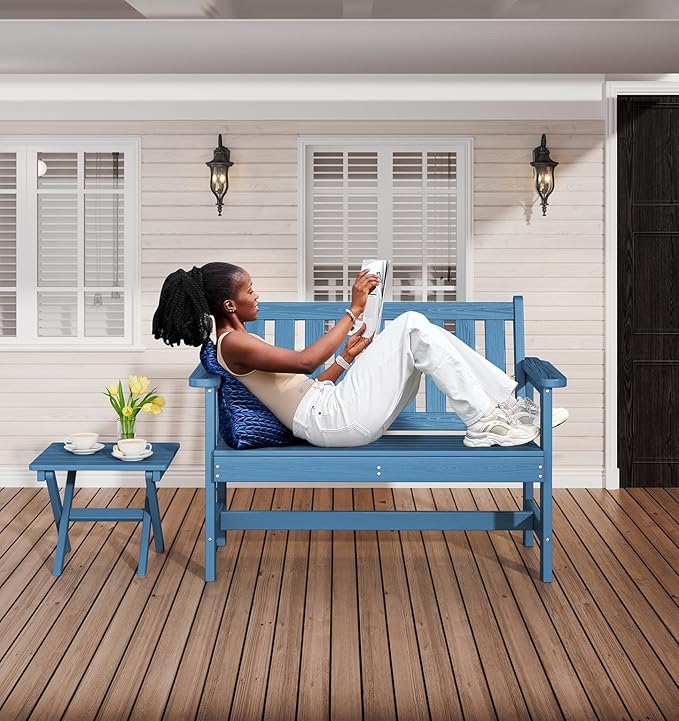 SERWALL HDPE Outdoor Benches Weatherproof, 2-Person Garden Bench with 660 lbs...