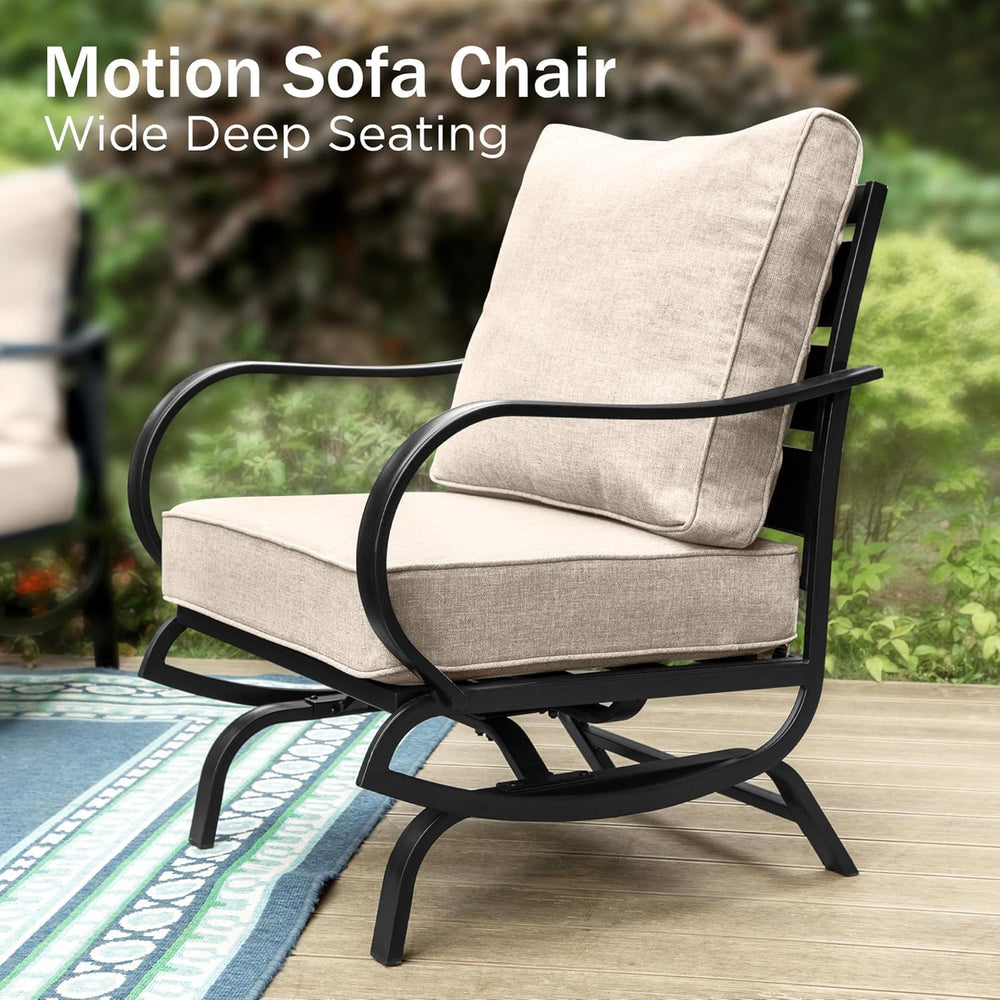 PHI VILLA Metal Rocking Patio Chair Set of 2 with 5.75" Cushion, Beige
