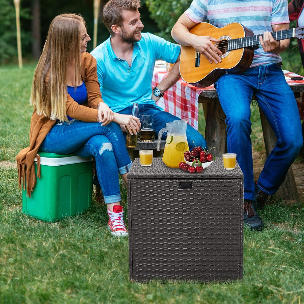 HAPPYGRILL Outdoor Storage Deck Box, 72 Gallon Square Wicker Patio Rattan Sto...